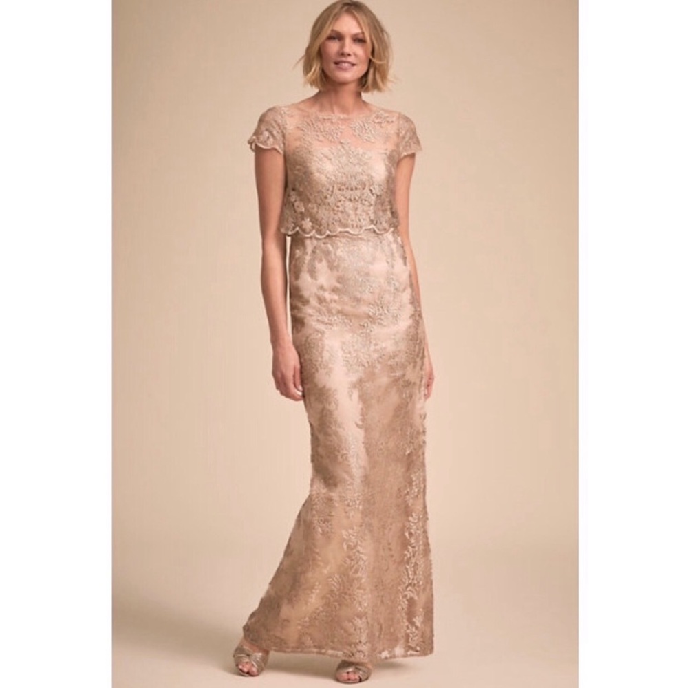 Adriana Papell Gold Lace Formal Dress
